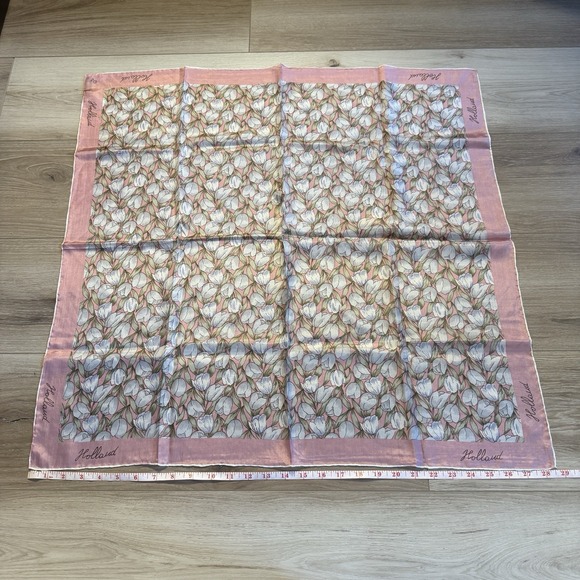 Vintage 100% Silk Scarf E.H. Holland Pink Tulips Floral Print 29x28 - Picture 4 of 5